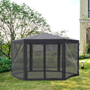 Gazebos, 13ft Hexagonal Portable Party Gazebo with Mesh Walls - Dark Grey - Seasonal Overstock