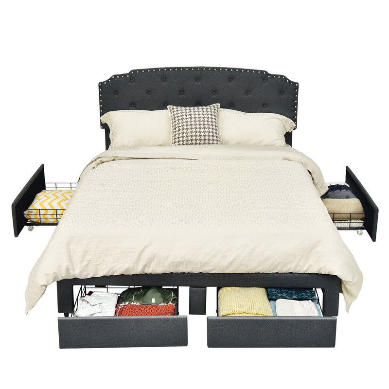 Ciara Queen Size Button Tufted Low Profile Platform Bed with Storage Drawers - Seasonal Overstock