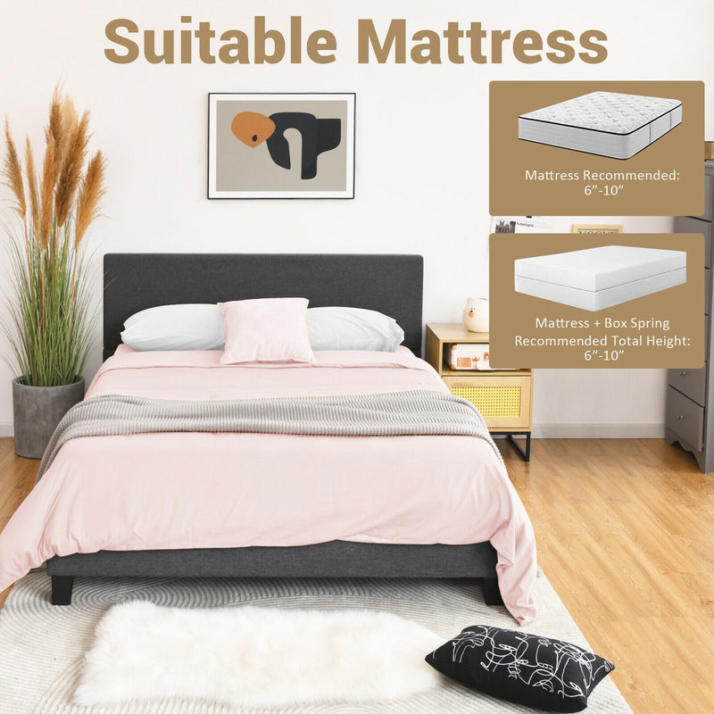 Dustin Queen Size Low Profile Upholstered Platform Bed - Seasonal Overstock