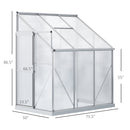 6' x 4' Lean-To Aluminum Frame Walk-In Greenhouse with Polycabonate Panels, Sliding Door - Silver