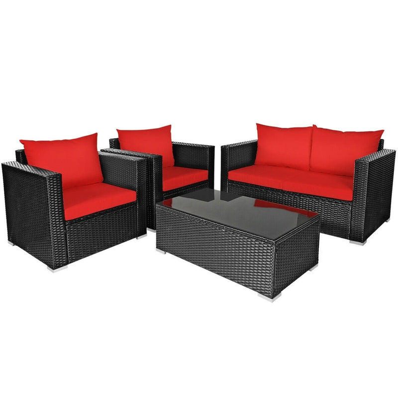 Madison 4pc Outdoor Rattan Patio Sofa Chair and Table Set - Red - Seasonal Overstock