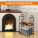 Two Level Rustic Gold Log Holder Firewood Rack with 4pc Tool Set - Seasonal Overstock