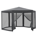 Gazebos, 13ft Hexagonal Portable Party Gazebo with Mesh Walls - Dark Grey - Seasonal Overstock