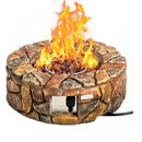 Faron 28" Round 40,000 BTU Faux Stone LP Fire Pit with Lava Rocks and Cover - Brown - Seasonal Overstock