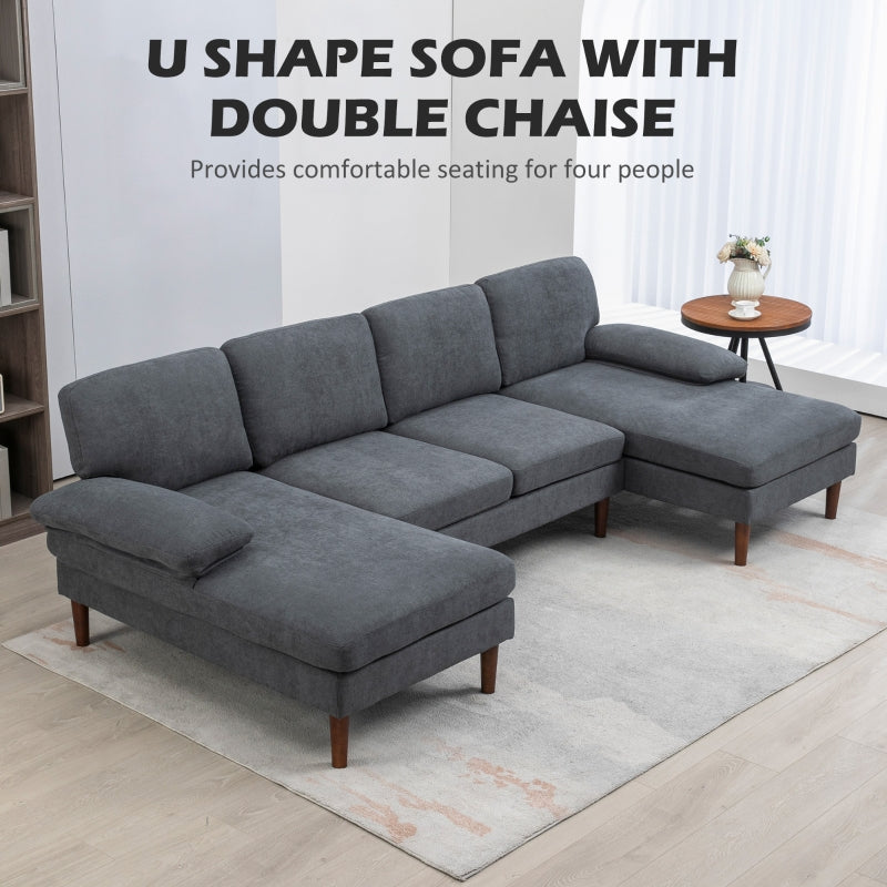 Delphi 112" Modern U-Shape 4-Seat Sectional Sofa with Two Chaises - Dark Grey