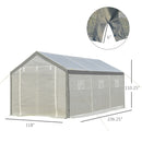 Greenhouse, 20' x 10' Heavy Duty Walk-In Plastic Cover Garden Greenhouse, Peaked Roof, Steel Frame, White - Seasonal Overstock