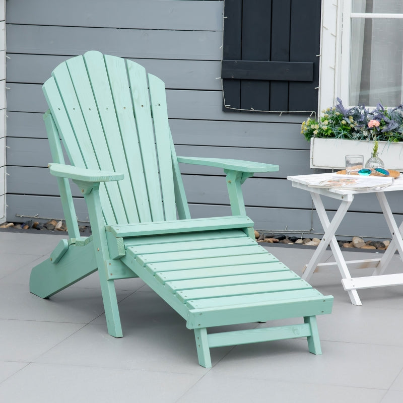Layton Green Folding Adirondack Chair with Retractable Lounger - Seasonal Overstock