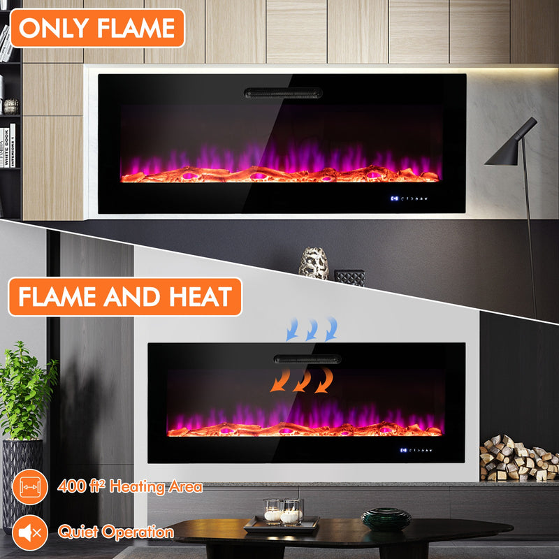 60" Wall Mounted Recessed Electric Fireplace with Crystal & Log - Seasonal Overstock