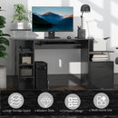 Casey Wood Computer Desk with Cabinet and Shelves - Black - Seasonal Overstock