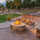 Faron 28" Round 40,000 BTU Faux Stone LP Fire Pit with Lava Rocks and Cover - Brown - Seasonal Overstock