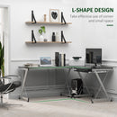 Logan L-Shaped Black and Silver Corner Desk with Sliding Keyboard Tray - Seasonal Overstock