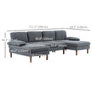 U-Shape Sectional Sofa with two chaise lounges with measurements on white background 