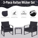 Ricardo 3pc Rattan Wicker Chair and Table Set - Black - Seasonal Overstock