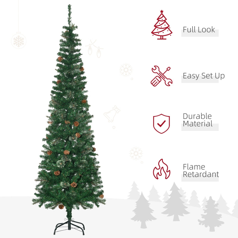 6.5ft Thin Artificial Christmas Tree with Pine Cones - Seasonal Overstock