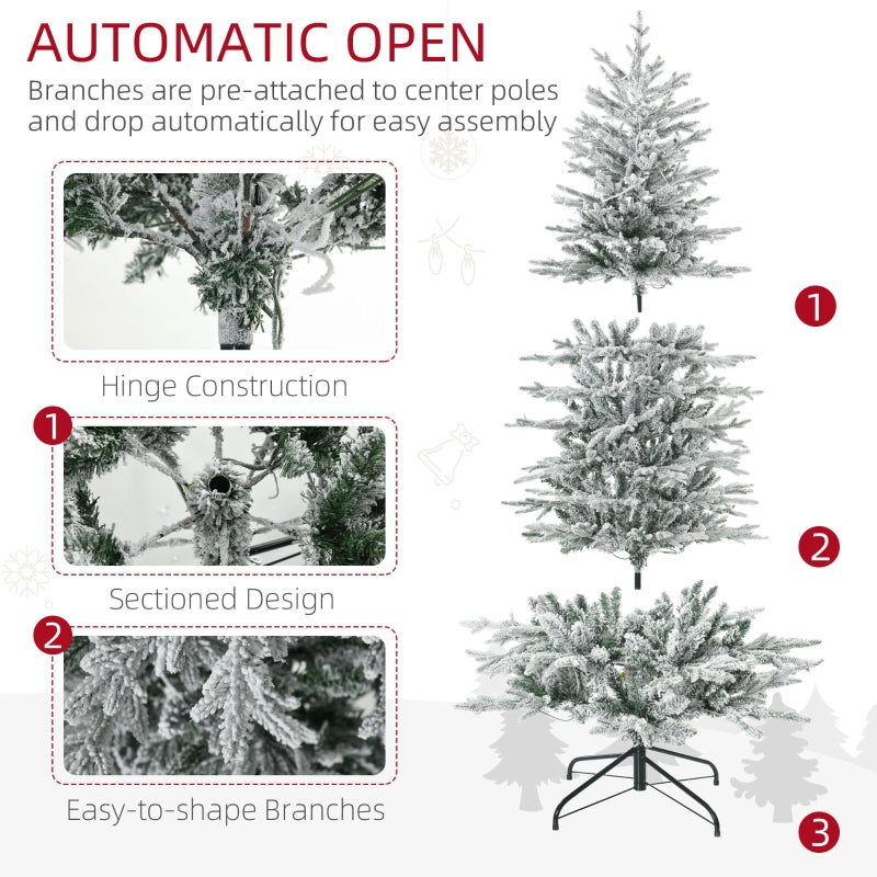 6ft Flocked Pre Lit Skinny Christmas Tree with Auto Open - Seasonal Overstock