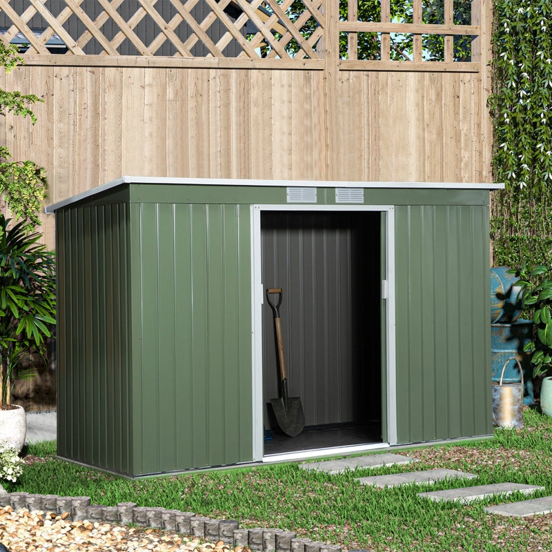 9' x 4' Light Green Metal Outdoor Storage Garden Shed - Seasonal Overstock
