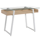 Cosmo Modern Glass Top Desk with Shelf In Oak and White Finish - Seasonal Overstock