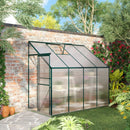 8' x 4' Lean-To Aluminum Frame Walk-In Greenhouse with Polycarbonate Panels, Sliding Door - Green