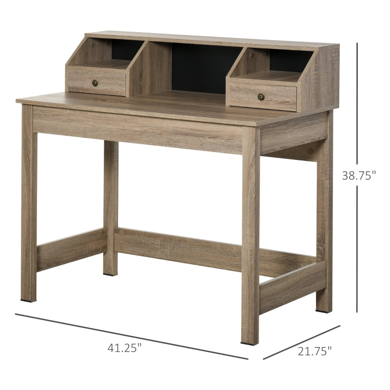 Nathan Laptop Desk with Display Shelves and Drawers - Natural Wood Grain - Seasonal Overstock