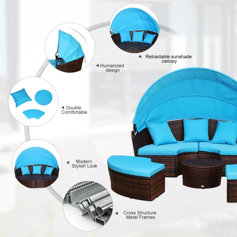 Paloma 4pc Outdoor Rattan Sofa Bed / Patio Conversation Set - Blue - Seasonal Overstock