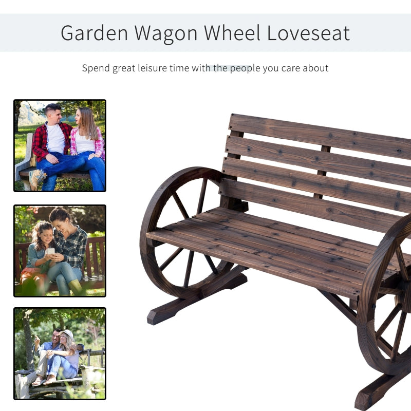 Wainwright 42" Outdoor Wagon Wheel Wood Garden Bench - Rustic Brown - Seasonal Overstock