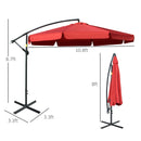 Patio Umbrella, 11ft Offset Cantilever Patio Umbrella with Easy Tilt Adjust - Red - Seasonal Overstock