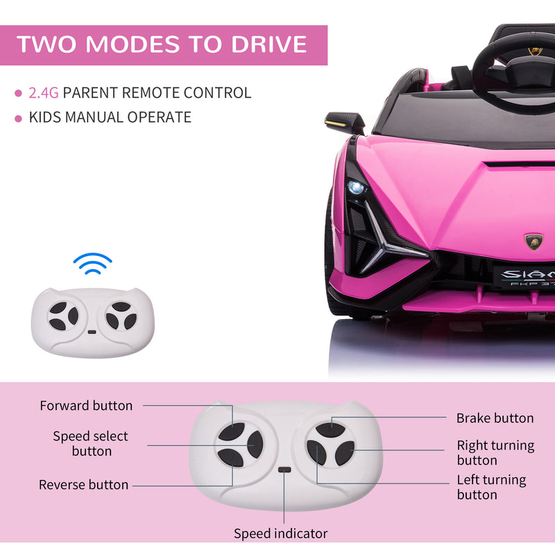 12V Kids Ride On Lamborghini SIAN with Parent Remote - Pink - Seasonal Overstock