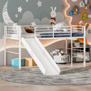 Jaya Twin Size Metal Loft Bed with Slide and Guardrails - White - Seasonal Overstock