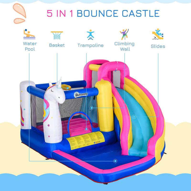 5 in 1 Unicorn Bouncy Castle with Slide 12.4' x 10.5' x 6.9' - Seasonal Overstock