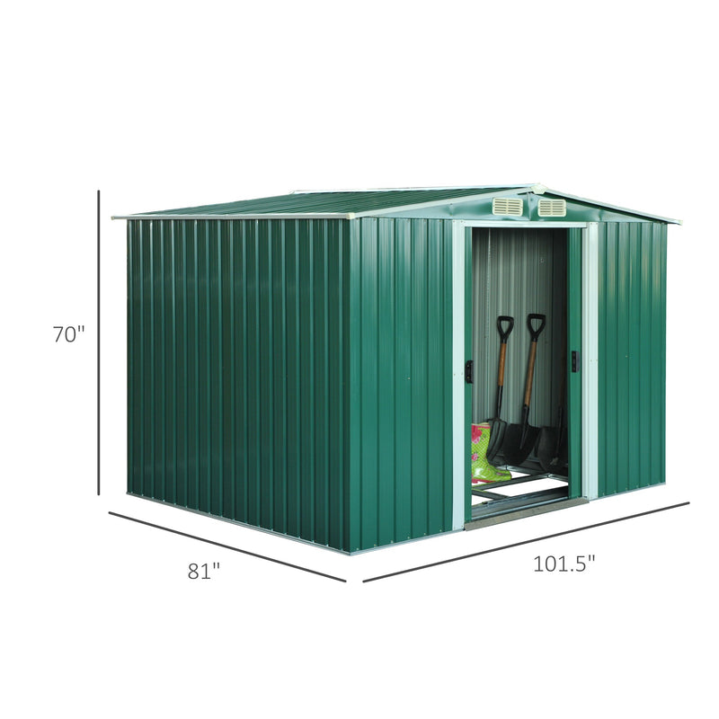 8.5' x 6.8' x 5.8' Green Garden Storage Shed - Seasonal Overstock