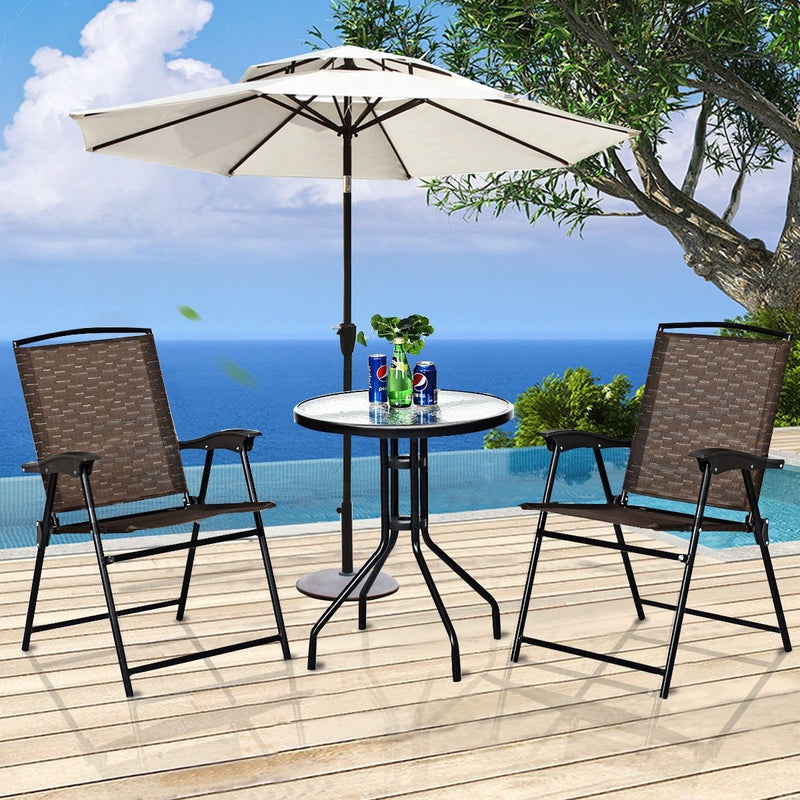 Bryce 3pc Outdoor Brown Bistro Set with Table and 2 Folding Chairs - Seasonal Overstock