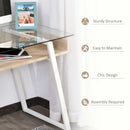 Cosmo Modern Glass Top Desk with Shelf In Oak and White Finish - Seasonal Overstock