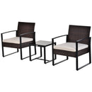 Ricardo 3pc Rattan Wicker Chair and Table Set - White and Brown - Seasonal Overstock