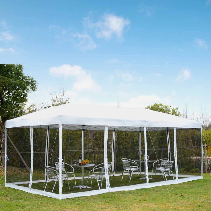 10' x 20' Pop-Up Party Tent Gazebo with Removable Mesh Walls - White - Seasonal Overstock