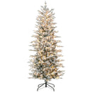 Christmas Trees, 6ft Flocked Pre Lit Skinny Christmas Tree with Auto Open - Seasonal Overstock