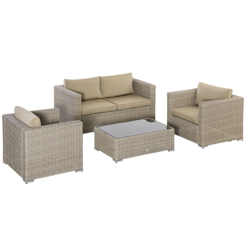 Amity 4-Peice Outdoor Rattan Wicker Sofa, Chair & Table Set - Khaki Beige - Seasonal Overstock