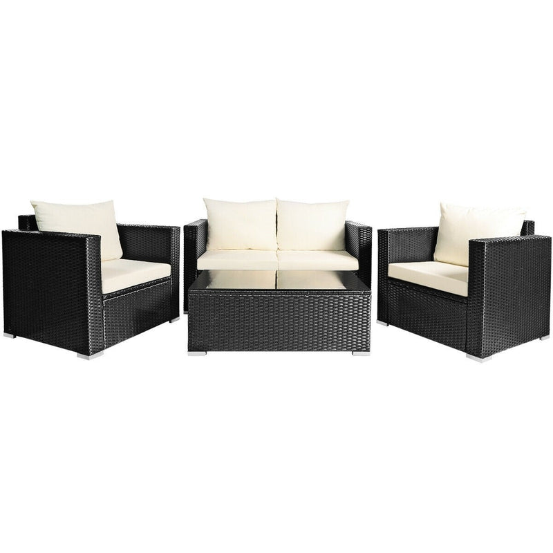 Madison 4pc Outdoor Rattan Patio Sofa Chair and Table Set - White - Seasonal Overstock