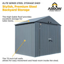 Storage Sheds, 8' x 6' Arrow Elite Steel Storage Shed - Anthracite - Seasonal Overstock