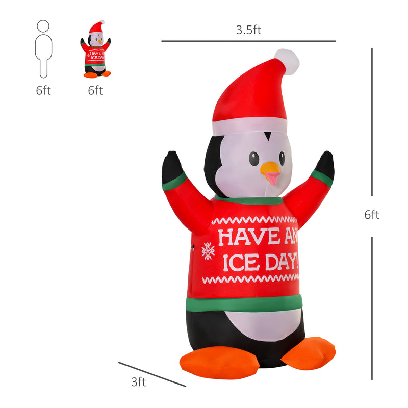 6ft Inflatable Penguin in Red Sweater - Seasonal Overstock