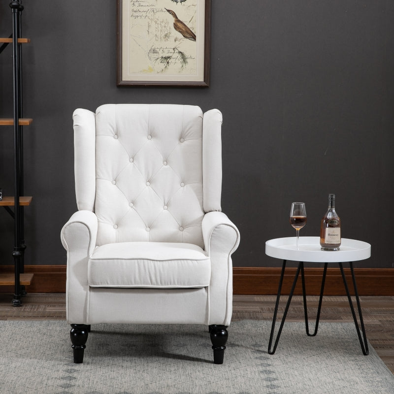 Harland Button Tufted Wing Back Armchair - Cream White - Seasonal Overstock