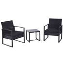 Ricardo 3pc Rattan Wicker Chair and Table Set - Black - Seasonal Overstock