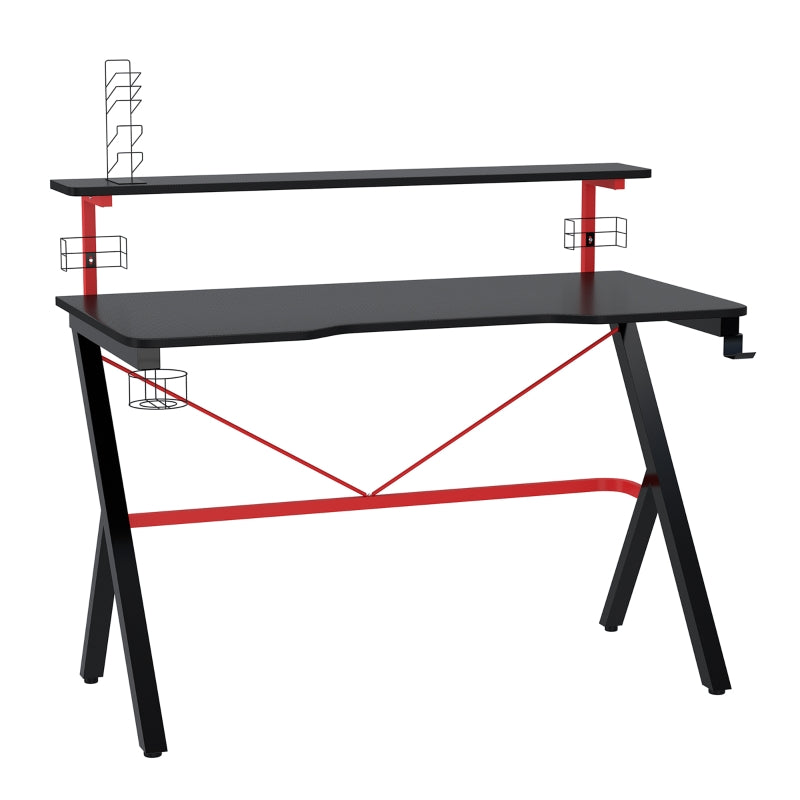 Rizer 47" 2-Tier Black and Red Gaming Desk with Cup Holder and Headphone Stand - Seasonal Overstock