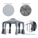 Rokuro 13' x 13' Hexagonal Gazebo with Grey Canopy - Seasonal Overstock
