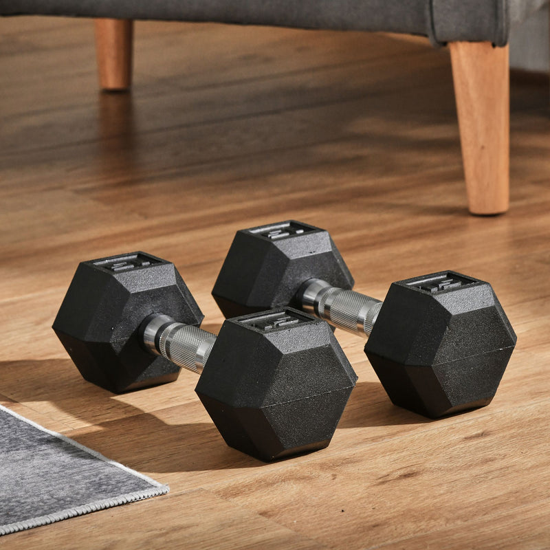 Set of Two 15lb Rubberized Hexagon Dumbbell Weights (30 lbs Total) - Seasonal Overstock