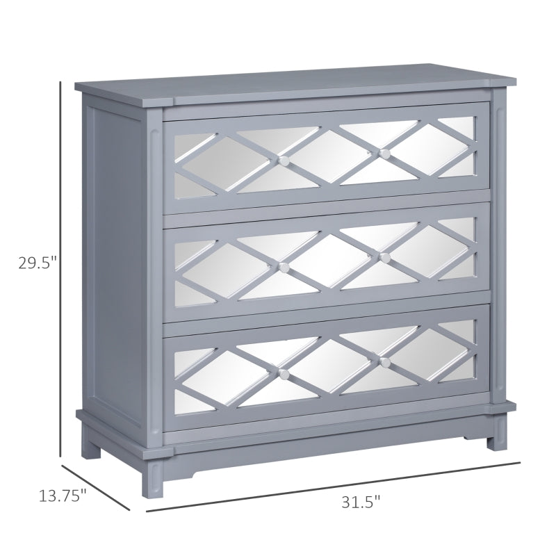 Beren 3-Drawer Grey Storage Dresser with Mirror Panels - Seasonal Overstock