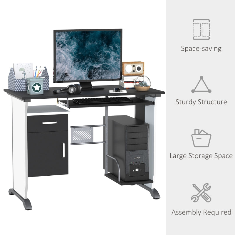 Sera Black and White Computer Desk with Keyboard Tray and Door Cabinet - Seasonal Overstock