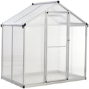 Greenhouses, 4' x 6.2' Walk-In Aluminum Frame Greenhouse with Polycarbonate Panels, Swing Door - Silver - Seasonal Overstock