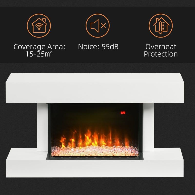 Bowie 1500W Freestanding Modern Electric Fireplace with Mantle Shelf - White - Seasonal Overstock