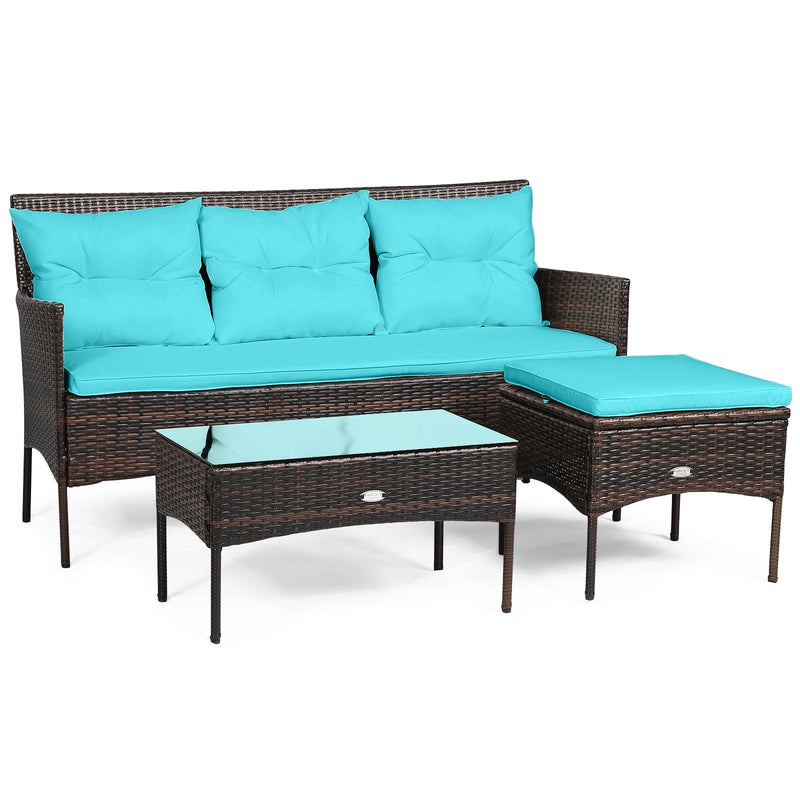 Easton 3pc Outdoor Sofa Sectional with Table - Turquoise - Seasonal Overstock