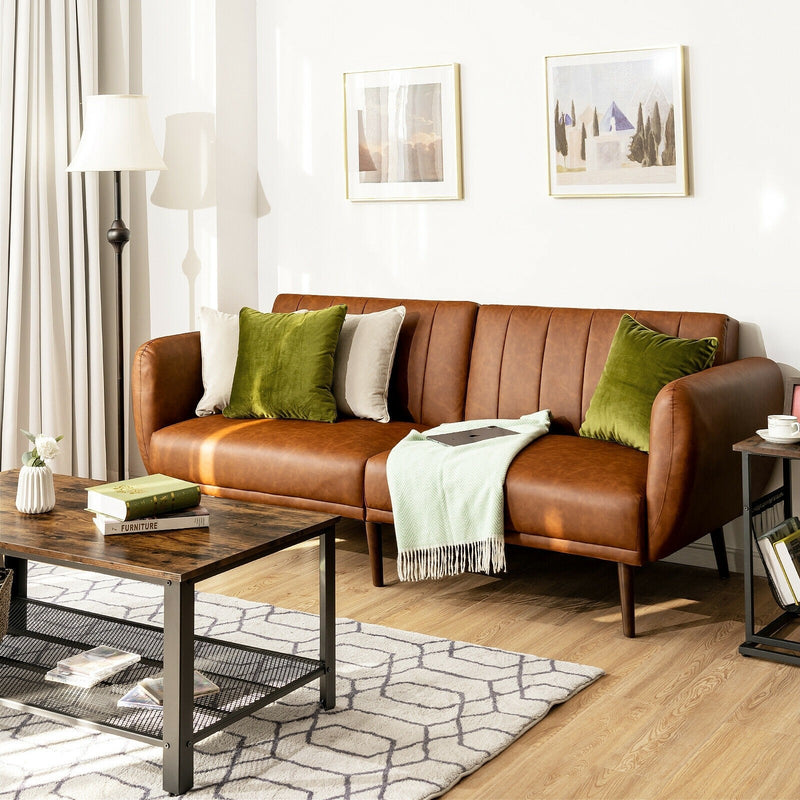 Graeme 81" Faux Leather Convertible Futon Sofa Bed - Brown - Seasonal Overstock